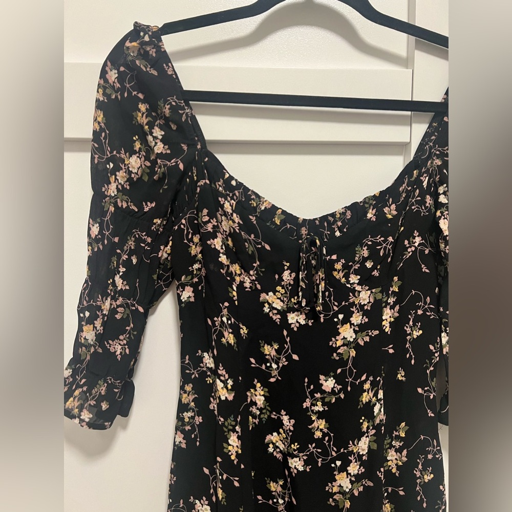 REFORMATION Clarissa Black Floral Print MARNIE Slit Crepe Midi Dress 2 - Picture 5 of 7